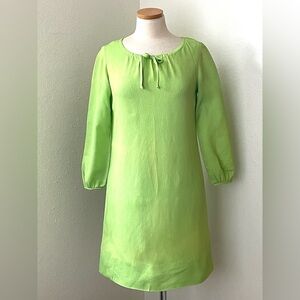 1960s Vintage Chartreuse Green Long Sleeve Crepe Mini Dress Gogo Dress